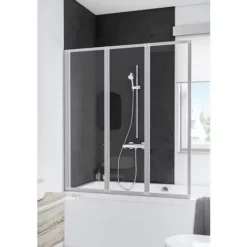 Pare-baignoire Rabattable, Paroi De Baignoire 3 Volets, écran De Baignoire Pivotant, Profilé Blanc, Golf, Schulte, Verre Transparent, 127 X 140 Cm