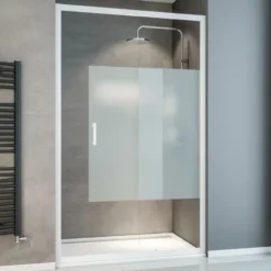 Porte De Douche Coulissante, 120 X 190 Cm, Verre 5 Mm, Sunny, Schulte, Sablé Au Milieu (dépoli), Profilé Blanc