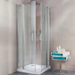 Accès D'ange Droit Avec Portes De Douche Pivotantes, 90 X 90 X 190 Cm, Verre Transparent 5mm, Profilé Aspect Chromé, Reverso, Schulte