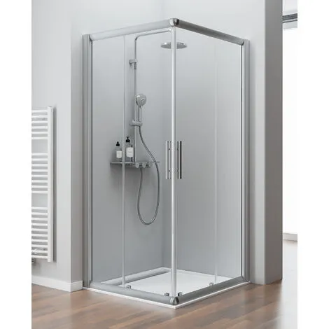 Accès D'angle Droit Avec Portes De Douche Coulissantes, Verre 5 Mm, Profilé Alu Argenté, Schulte, 80 X 80 X 185 Cm 3 Accès D'angle Droit Avec Portes De Douche Coulissantes, Verre 5 Mm, Profilé Alu Argenté, Schulte, 80 X 80 X 185 Cm