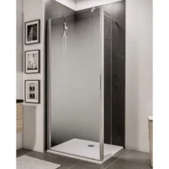 Paroi De Douche à L'italienne Avec Retour Pivotant, Profilé Aspect Chromé à Clipser, Paroi Fixe Walk In Style Industriel, NewStyle Schulte, Traitement Anticalcaire, Décor Brouillard, Verre 5 Mm, 90 X 30 X 190 Cm