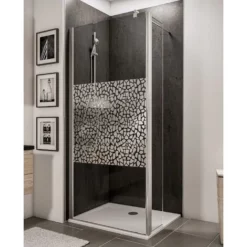 Paroi De Douche à L'italienne Avec Retour Pivotant, Profilé Aspect Chromé à Clipser, Paroi Fixe Walk In Style Industriel, NewStyle Schulte, Traitement Anticalcaire, Décor Galets Chromés, Verre 5 Mm, 90 X 30 X 190 Cm