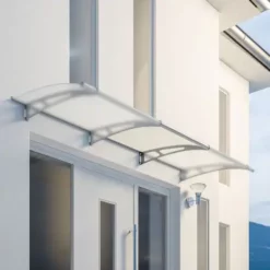 Marquise Auvent De Porte, SchulteLT-Line XL, Module D'extension, 120 X 142 Cm, Verre Acrylique Transparent, Fixation Inox Brossé Mat