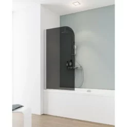 Pare-baignoire Rabattable, 80 X 140 Cm, Verre 5 Mm, Paroi De Baignoire 1 Volet Capri, écran De Baignoire Pivotant Schulte, Verre Fumé, Profilé Alu Nature