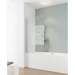 Pare-baignoire Rabattable, 80 X 140 Cm, Verre 5 Mm, Paroi De Baignoire 1 Volet Capri Schulte, écran De Baignoire Pivotant, Traitement Anticalcaire, Profilé Aspect Chromé, Décor Sérigraphié Cercles