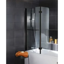 Pare-baignoire Rabattable 112 X 150 Cm, Verre Transparent Anticalcaire 5 Mm, Profilé Noir, Paroi De Baignoire 2 Volets, écran De Baignoire Pivotant, Schulte