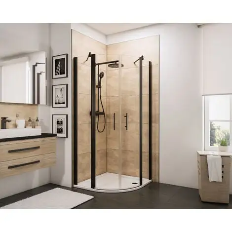 Accès D'angle Arrondi Avec Portes Battantes, Verre 5 Mm Transparent Anticalcaire, Profilé Noir, Style Industriel, Schulte, 80 X 80 X 192 Cm 3 Accès D'angle Arrondi Avec Portes Battantes, Verre 5 Mm Transparent Anticalcaire, Profilé Noir, Style Industriel, Schulte, 80 X 80 X 192 Cm