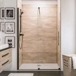 Porte De Douche Coulissante En Niche, Verre 6 Mm Transparent Anticalcaire, Profilé Noir, Roulettes En Bas, Style Industriel, Schulte, 100 Cm