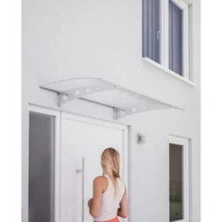Marquise Auvent De Porte, 120 X 80 Cm, Schulte Lyra, Polycarbonate, Fixation Acier Galvanisé