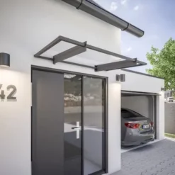 Marquise Auvent De Porte, 150 X 95 Cm, SchulteNewStyle 2.0, Transparent, Fixations Acier Anthracite