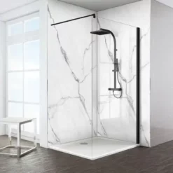 Paroi De Douche à L'italienne, Walk In Schulte, Espace 8 T, Verre 8 Mm Anticalcaire, Profilé Noir, 80 X 200 Cm
