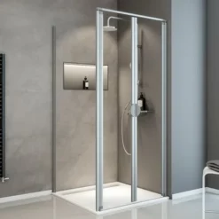 Portes De Douche Battantes + Paroi De Retour Fixe, Verre 5 Mm Transparent, Sunny ExpressPlus Schulte, Profilé Alu-nature, 80 X 80 X 185 Cm