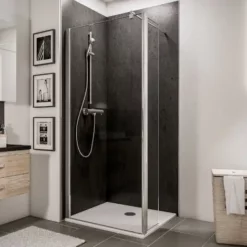 Paroi De Douche à L'italienne Avec Retour Pivotant, Profilé Aspect Chromé à Clipser, Paroi Fixe Walk In Style Industriel, NewStyle, Schulte, 90 X 30 X 190 Cm, Verre 5 Mm Transparent Anticalcaire