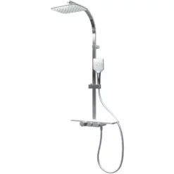Colonne De Douche Avec Tablette Et Thermostat Intégré, 45 X 102 Cm, Rain II Schulte, Douchette à Main Carrée, Pommeau Carré Orientable, White Style