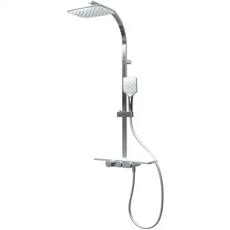 Colonne De Douche Avec Tablette Et Thermostat Intégré, 45 X 102 Cm, Rain II Schulte, Douchette à Main Carrée, Pommeau Carré Orientable, White Style 3 Colonne De Douche Avec Tablette Et Thermostat Intégré, 45 X 102 Cm, Rain II Schulte, Douchette à Main Carrée, Pommeau Carré Orientable, White Style