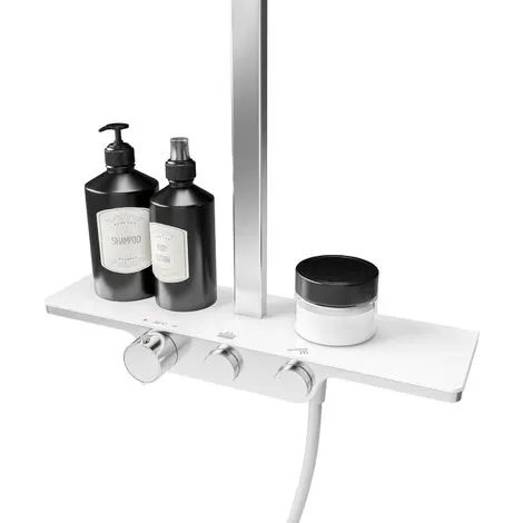 Colonne De Douche Avec Tablette Et Thermostat Intégré, 45 X 102 Cm, Rain II Schulte, Douchette à Main Carrée, Pommeau Carré Orientable, White Style 4 Colonne De Douche Avec Tablette Et Thermostat Intégré, 45 X 102 Cm, Rain II Schulte, Douchette à Main Carrée, Pommeau Carré Orientable, White Style – Image 2