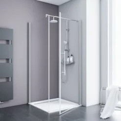 Porte De Douche Pivotante + Paroi De Retour Fixe, Verre 5 Mm Transparent Anticalcaire, Profilé Alu-argenté, Schulte, 80 X 80 X 192 Cm