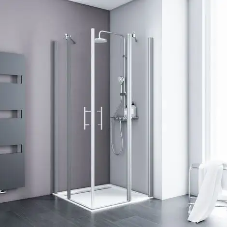 Accès D'angle Droit Avec Portes De Douche Battantes, Verre 5 Mm Transparent Anticalcaire, Profilé Alu-argenté, Schulte, 80 X 80 X 192 Cm 3 Accès D'angle Droit Avec Portes De Douche Battantes, Verre 5 Mm Transparent Anticalcaire, Profilé Alu-argenté, Schulte, 80 X 80 X 192 Cm