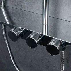 Colonne De Douche Avec Tablette Et Thermostat Intégré, 45 X 112 Cm, Rain III Schulte, Douchette à Main Ronde, Pommeau Rond Orientable, Aspect Chromé -SCHULTE Soldes Boutique 33350642 3