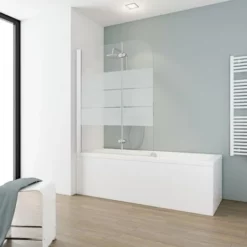 Pare-baignoire Rabattable 112 X 140 Cm, Verre 5 Mm, Paroi De Baignoire 2 Volets, écran De Baignoire Pivotant, Komfort Schulte, Décor Sérigraphié Sablé Dépoli Light, Profilé Blanc