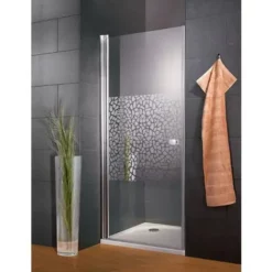 Porte De Douche Pivotante, Verre 6 Mm, Décor Galets Chromés, Profilé Aspect Chromé, Style, Schulte, 80 X 190 Cm