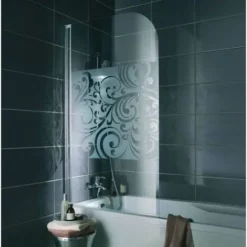 Pare-baignoire Rabattable, 80 X 140 Cm, Verre 5 Mm, Paroi De Baignoire 1 Volet Capri Schulte, écran De Baignoire Pivotant, Décor Sérigraphié Floral, Profilé Aspect Chromé