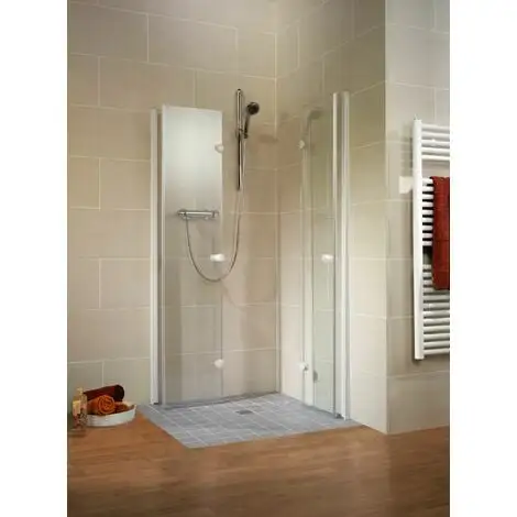 Accès D'angle Droit Avec Portes De Douche Pivotantes-pliantes, Verre 5 Mm, Profilés Blancs, Confort, Schulte, 80 X 80 X 190 Cm 4 Accès D'angle Droit Avec Portes De Douche Pivotantes-pliantes, Verre 5 Mm, Profilés Blancs, Confort, Schulte, 80 X 80 X 190 Cm – Image 2