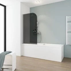 Pare-baignoire Rabattable, 80 X 140 Cm, Verre 5 Mm, Paroi De Baignoire 1 Volet Capri, écran De Baignoire Pivotant Schulte, Verre Fumé, Profilé Aspect Chromé