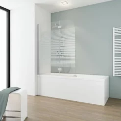 Pare-baignoire Rabattable 112 X 140 Cm, Verre 5 Mm, Paroi De Baignoire 2 Volets, écran De Baignoire Pivotant, Komfort Schulte, Décor Sérigraphié Rayuré, Profilé Alu Argenté