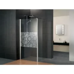 Paroi De Douche à L'italienne Avec Retour Pivotant, Paroi Fixe Walk In Décor Cercles, Profilé Aspect Chromé, Style 2.0, Schulte, 90 X 30 X 190 Cm, Verre 5 Mm Anticalcaire
