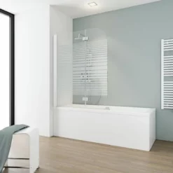 Pare-baignoire Rabattable 112 X 140 Cm, Verre 5 Mm, Paroi De Baignoire 2 Volets, écran De Baignoire Pivotant, Komfort Schulte, Décor Sérigraphié Rayuré, Profilé Blanc