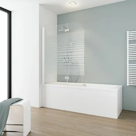 Pare-baignoire Rabattable 112 X 140 Cm, Verre 5 Mm, Paroi De Baignoire 2 Volets, écran De Baignoire Pivotant, Komfort Schulte, Décor Sérigraphié Rayuré, Profilé Blanc 3 Pare-baignoire Rabattable 112 X 140 Cm, Verre 5 Mm, Paroi De Baignoire 2 Volets, écran De Baignoire Pivotant, Komfort Schulte, Décor Sérigraphié Rayuré, Profilé Blanc