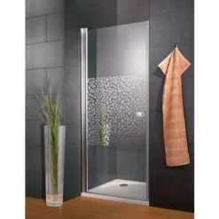 Porte De Douche Pivotante, Profilé Aspect Chromé, Style 2.0, Schulte, Verre 5 Mm Anticalcaire, Décor Galets Chromés 80 X 192 Cm