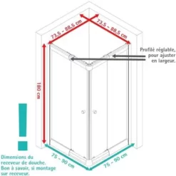 Accès D'angle Droit Avec Parois Portes De Douche Coulissantes, 75-90 X 75-90 X 180 Cm, Verre 4 Mm, Sunny Schulte, Verre Transparent, Profilé Blanc -SCHULTE Soldes Boutique 45739219 5