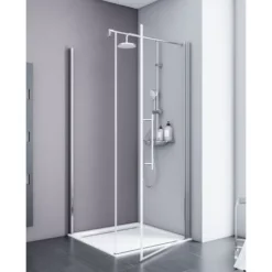 Porte De Douche Pivotante + Paroi De Retour Fixe, Verre Transparent 5 Mm Anticalcaire, Profilé Aspect Chromé, Style 2.0, Schulte, 80 X 80 X 193 Cm