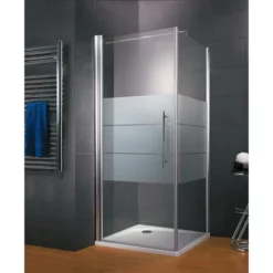 Porte De Douche Pivotante + Paroi De Retour Fixe, Verre 5 Mm Anticalcaire, Profilé Aspect Chromé, Style 2.0, Schulte, Verre Sablé Au Milieu (dépoli Light), 80 X 80 X 193 Cm