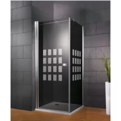 Porte De Douche Pivotante + Paroi De Retour Fixe, Verre 5 Mm, Profilé Aspect Chromé, Style 2.0, Schulte, Décor Cubic, 80 X 80 X 193 Cm, Anthracite Anticalcaire