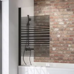 Pare-baignoire Rabattable, Verre 5 Mm, Paroi De Baignoire Schulte, écran De Baignoire Pivotant, Profilé Noir, Sérigraphié Rayures, 1 Volet 70 X 130 Cm