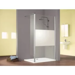 Paroi De Douche à L'italienne Avec Retour Pivotant, Verre 6 Mm Anticalcaire, Paroi De Douche Fixe Sablée Au Milieu, Solo, Schulte, 90 X 35 X 200 Cm