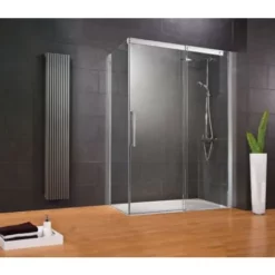 Porte De Douche Coulissante + Paroi De Retour Fixe, Verre 8 Mm Anticalcaire, Profilé Aspect Chromé, Manhattan, Schulte, 120 X 80 X 200 Cm, Ouverture Vers La Droite