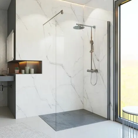 SCHULTE Paroi De Douche à L'italienne, Profilé Gun Métal à Clipser, Paroi Fixe Walk In, Verre 5 Mm Anticalcaire, 90 X 200 Cm 3 SCHULTE Paroi De Douche à L'italienne, Profilé Gun Métal à Clipser, Paroi Fixe Walk In, Verre 5 Mm Anticalcaire, 90 X 200 Cm