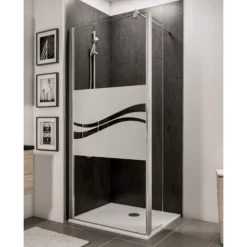 Paroi De Douche à L'italienne Avec Retour Pivotant, Profilé Aspect Chromé à Clipser, Paroi Fixe Walk In Style Industriel, NewStyle Schulte, Traitement Anticalcaire, Décor Liane, Verre 5 Mm, 90 X 30 X 190 Cm