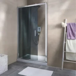 Porte De Douche Coulissante, Verre 6 Mm Anticalcaire, Verre Anthracite Fumé, Profilé Aspect Chromé, Reverso, Schulte, 120 X 200 Cm
