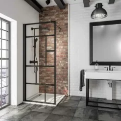 Paroi De Douche à L'italienne, Profilé Noir à Clipser, Paroi Fixe Walk In Style Industriel, NewStyle Atelier Schulte, Verre 6 Mm 90 X 200 Cm