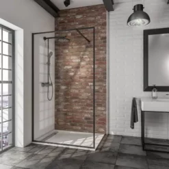SCHULTE Paroi De Douche Fixe à L'italienne, Verre 6 Mm Transparent, Walk In, Profilé Noir à Clipser, Sérigraphie Cadre Noir, 90 X 200 Cm