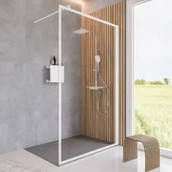 Paroi De Douche à L'italienne, Cadre Sérigraphié Blanc Mat, Paroi Fixe Walk In Style Industriel, NewStyle Schulte, Verre 6 Mm 90 X 200 Cm