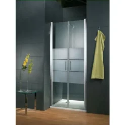 Portes De Douche Battantes, Verre 5 Mm, Anticalcaire, Décor Sablé Dépoli Light, Profilé Aspect Chromé, Style, Schulte, 80 X 192 Cm