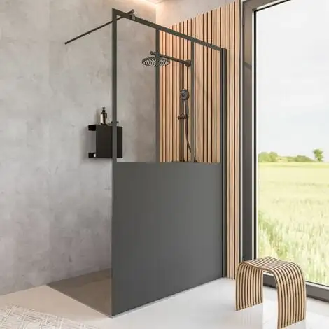 Paroi De Douche à L'italienne Verrière, Profilé Noir à Clipser, Paroi Fixe Walk In Style Industriel, NewStyle Atelier 6 Schulte, Verre 6 Mm, 90 X 200 Cm -SCHULTE Soldes Boutique 59315582 1