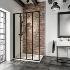 Paroi De Douche à L'italienne, Profilé Noir à Clipser, Paroi Fixe Walk In Style Industriel, NewStyle Atelier Schulte, Verre 6 Mm, 120 X 200 Cm