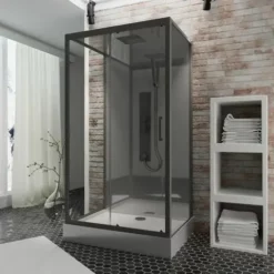 Cabine De Douche Intégrale Hydromassante, 85 X 115 Cm, Cabine De Douche Complète, Couleur Noir, Bali, Schulte